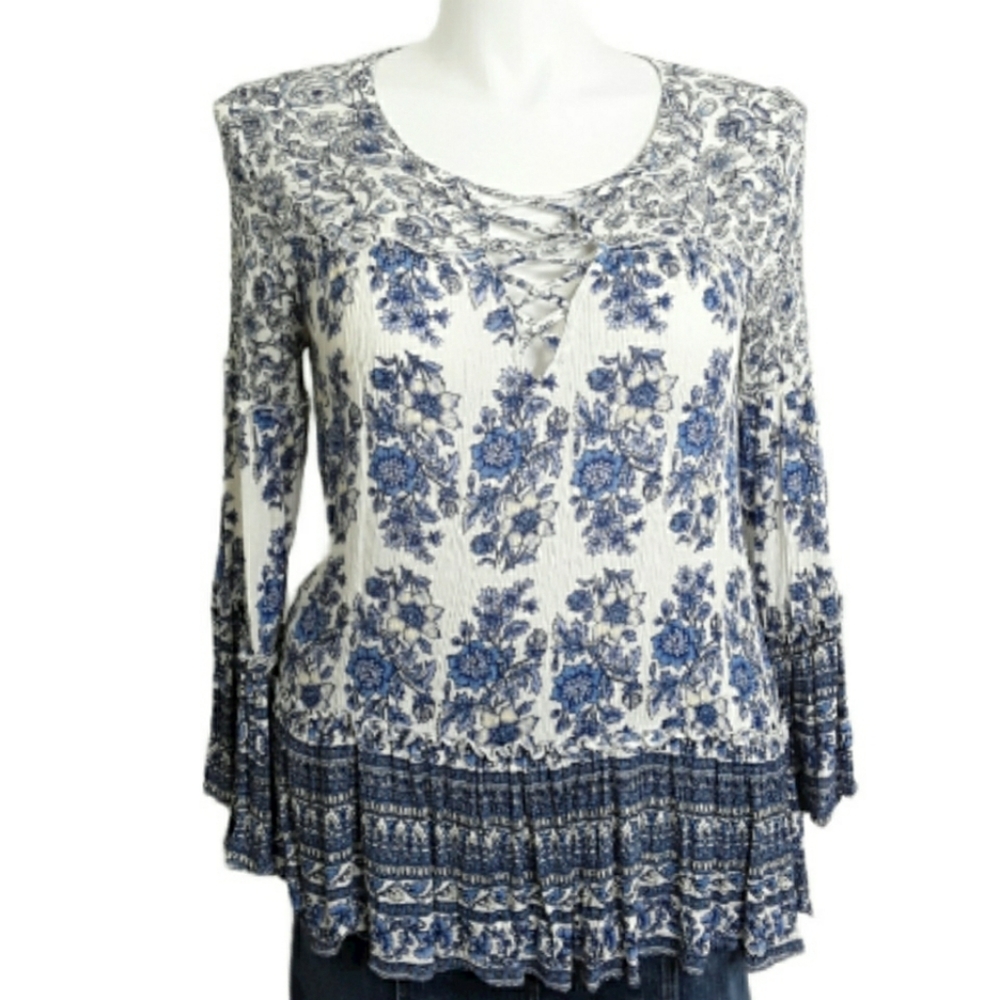 Amercian Eagle Criss Cross Gauze Lace Up Boho Top EUC sz M